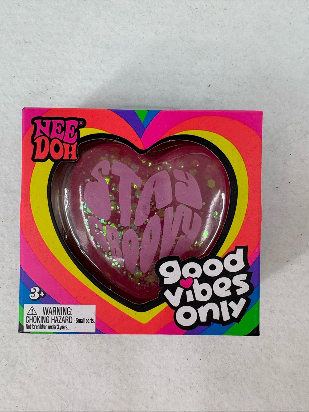 NeeDoh Good Vibes Only Glitter Heart Nee Doh Pink “Stay Groovy” Authentic